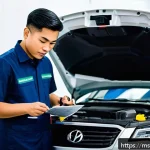 자동차정비 기술 향상을 위한 자격증 추천 - A professional Malaysian automotive technician wearing a clean, branded uniform with a visible offic...