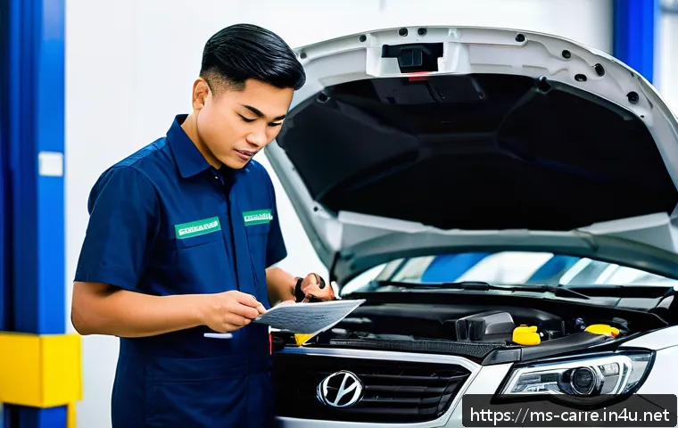 자동차정비 기술 향상을 위한 자격증 추천 - A professional Malaysian automotive technician wearing a clean, branded uniform with a visible offic...